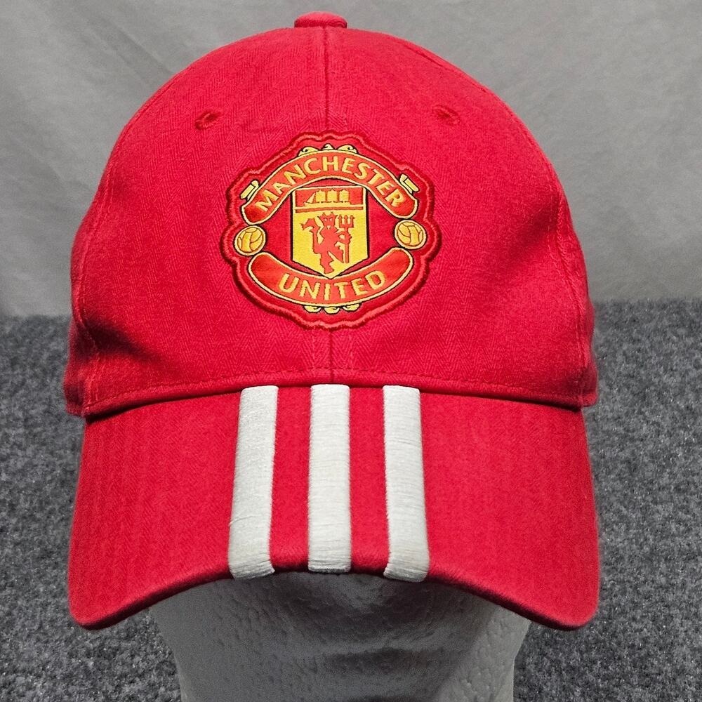 Manchester United Hat Adidas Red 3-Stripe Soccer Futbol Fan Cap Sporty Blokecore